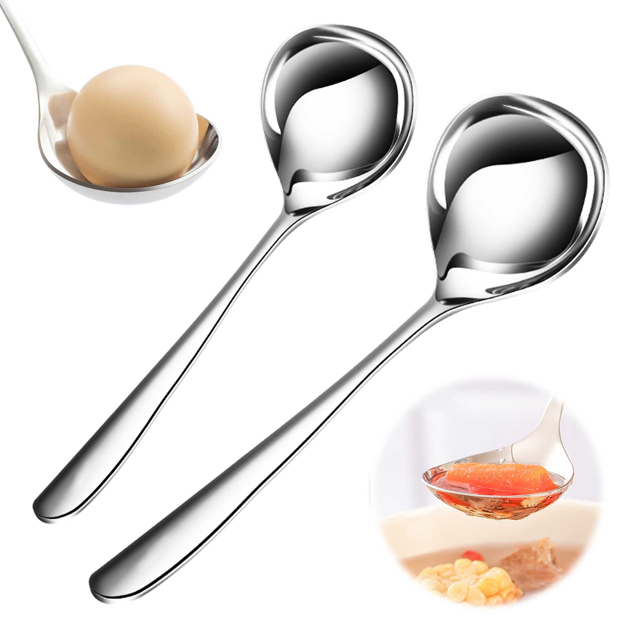 Cucchiaio da Zuppa Profondo in Acciaio Inox 304, Mestolo Creativo Rinforzato, Grande Cucchiaio da Servizio per Ramen e Riso, per Cucina, Ristorante, Hotel