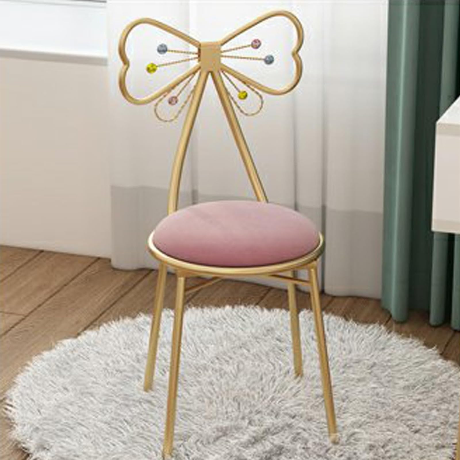 Tocador De Dormitorio, Tocador, Tocador con Respaldo, Estructura De Metal, Cojín De Esponja Incorporado, Tocador Pequeño, Tocador(Pink)