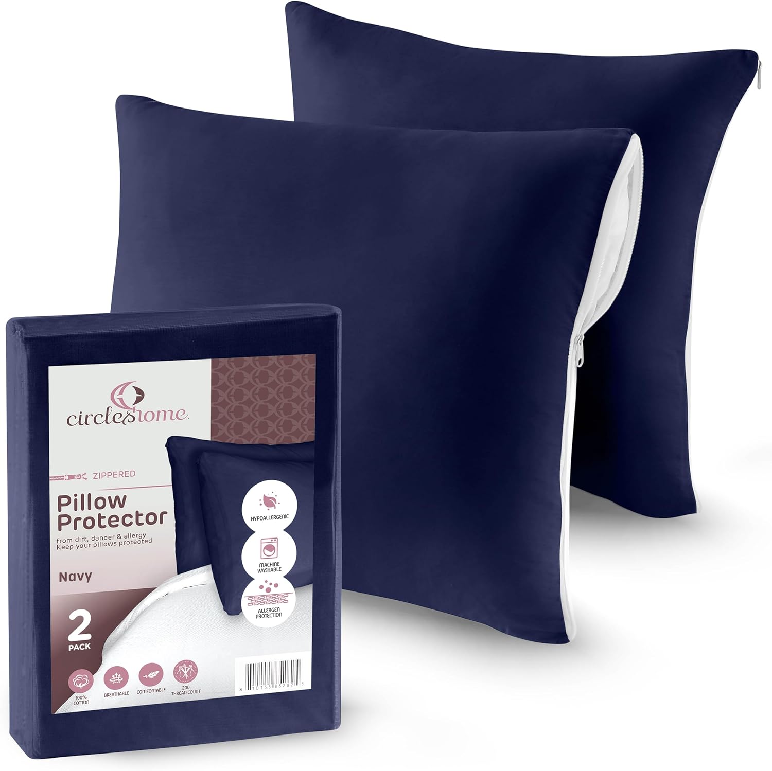 CIRCLESHOME Throw Pillow Protectors - 100% Cotton Breathable Pillowcases - 22 X 22 Square Pillowcases - Protects Pillows from Dirt, Dust and Debris (Square Pillow - 4 Pack- 22x22)