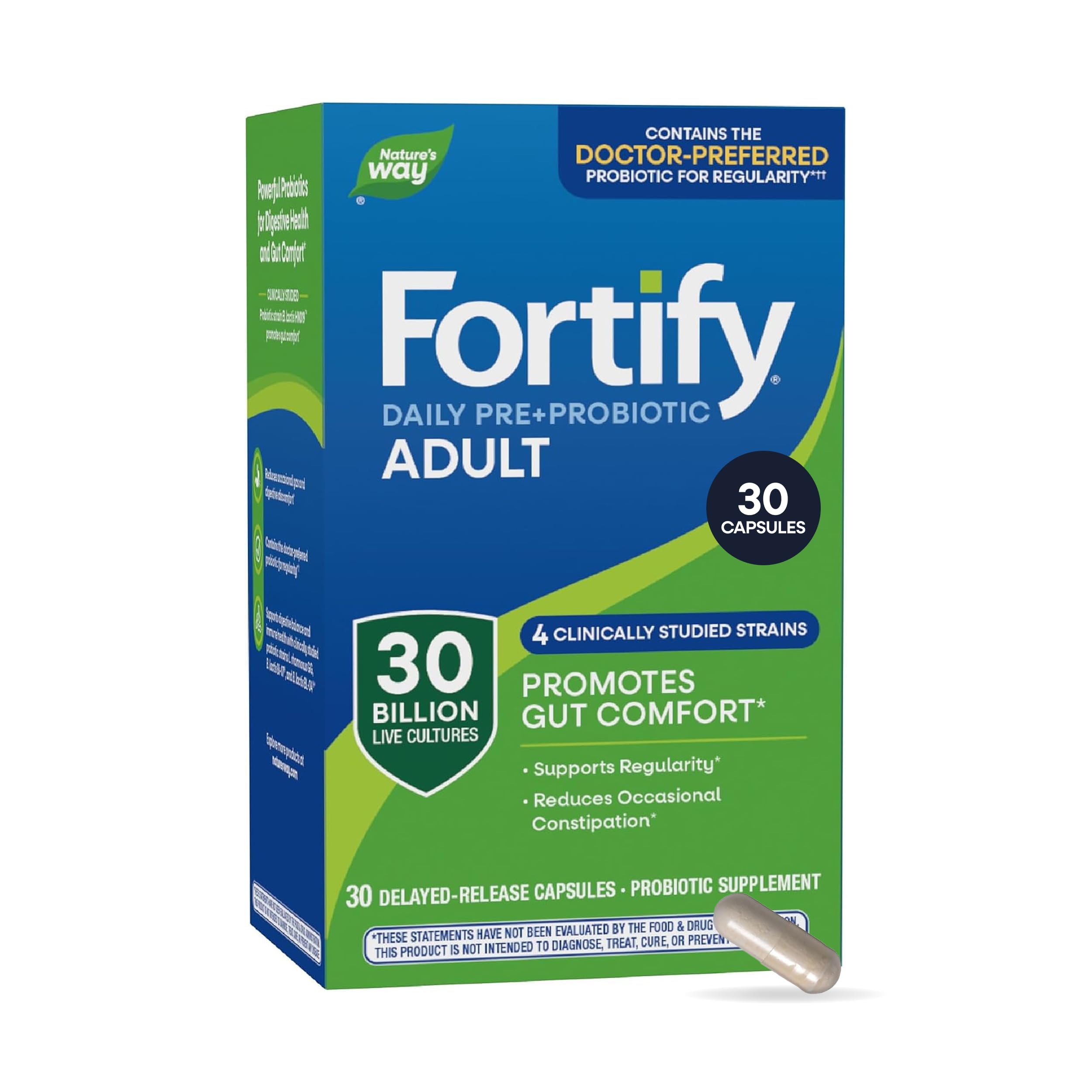 Nature's Way Fortify Daily Pre+Probiotic for Adults, 30 Billion CFUs, 30 ct 30 Count (Pack of 1)