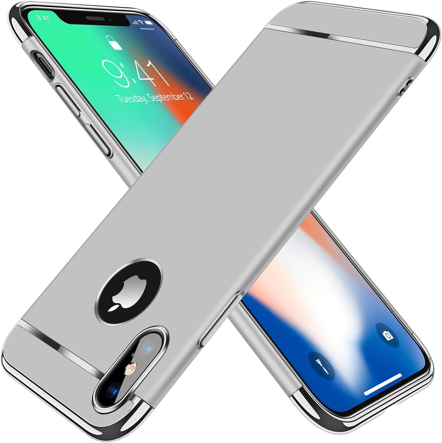 TORRAS Lock Series iPhone X Case/iPhone Xs Case 3-in-1 Luxury [3rd Generation] Anti-Scratch Hard Cover with Electroplated Frame Case for iPhone Xs/X, Silver