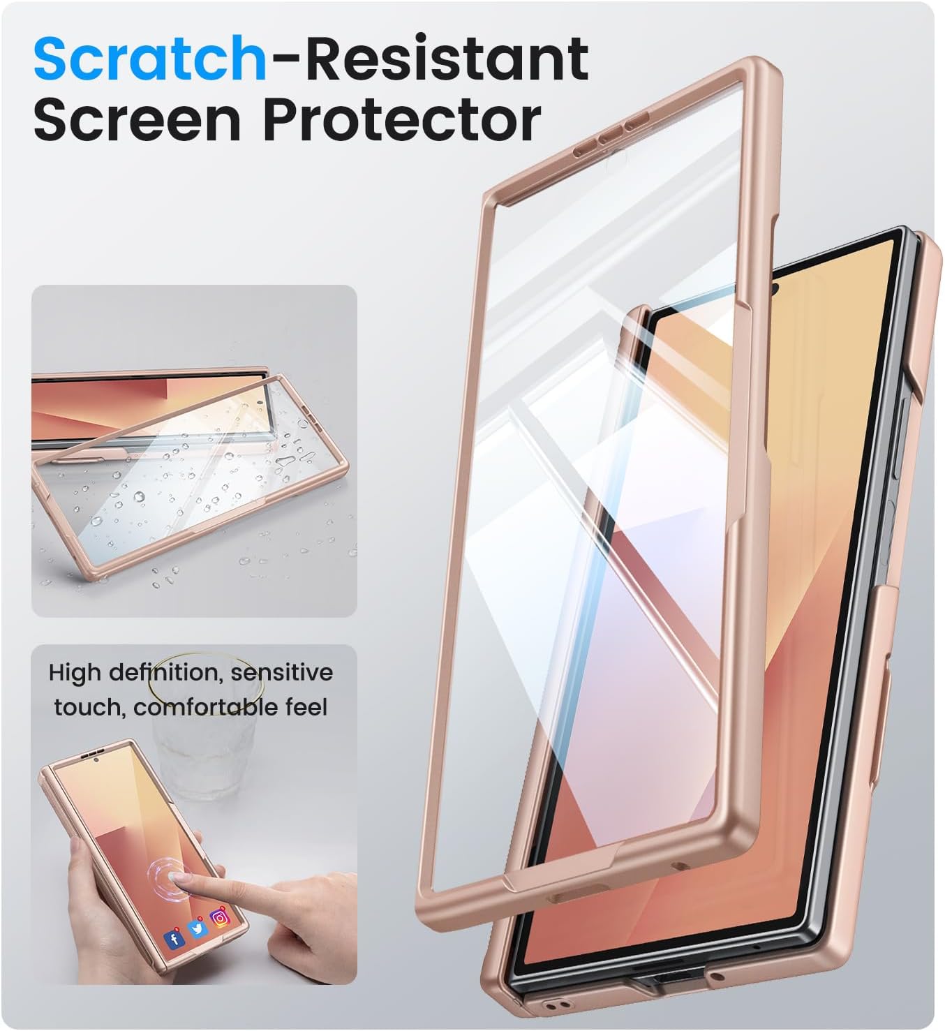 Vihibii for Samsung Galaxy Z Fold 7 Case Wallet with Card Holder & Slide Lens Cover & Outer Screen Protector & Rugged Hinge Protection, Full Body Protective Case for Samsung Z Fold 7 2025, Rose Gold