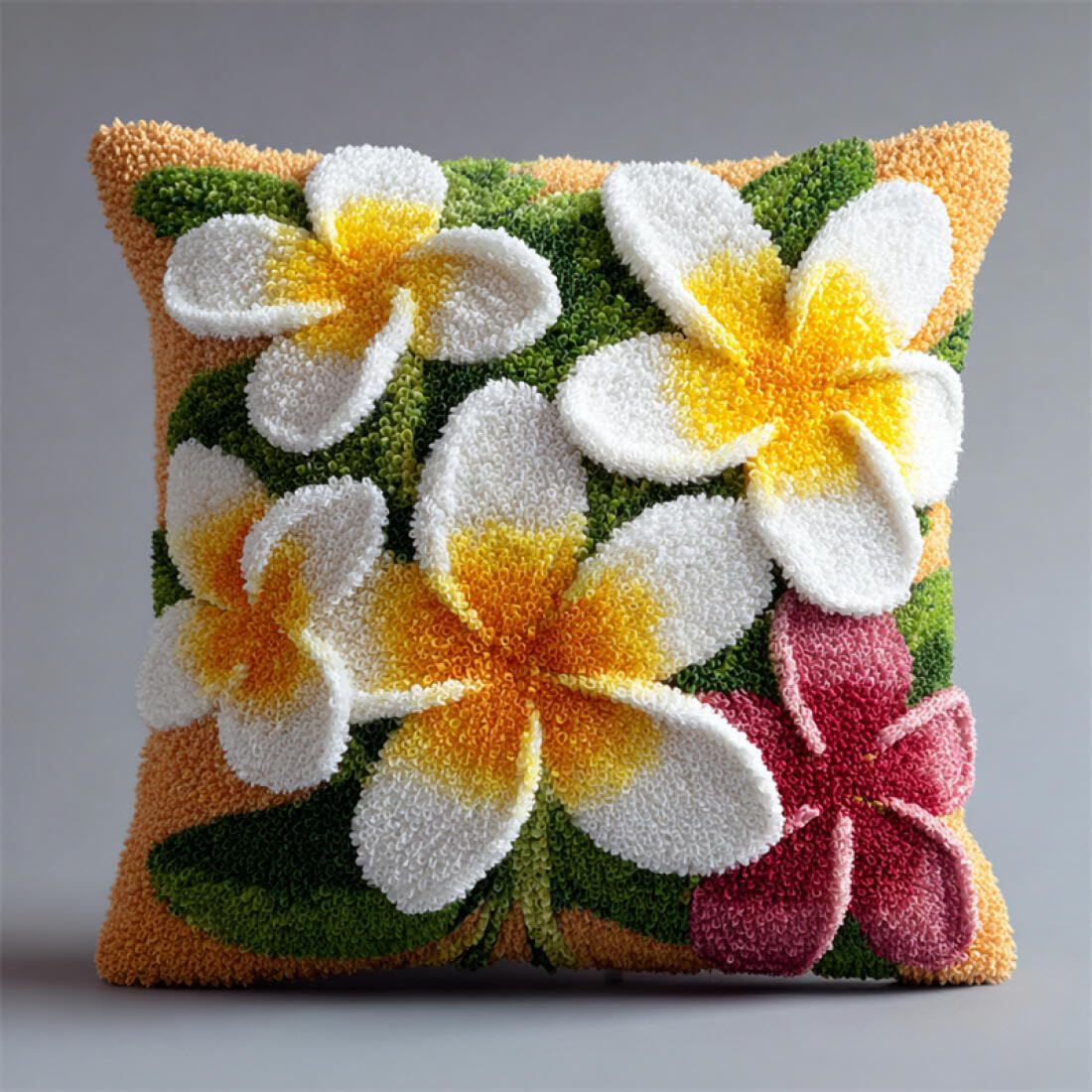 Kitquiver DIY Latch Hook Kit Fantasy Frangipani DIY Latch Hook Kits Pillow Needlepoint Cushion Kit for Home Décor Needlework Set for Adult Beginners 17x17In