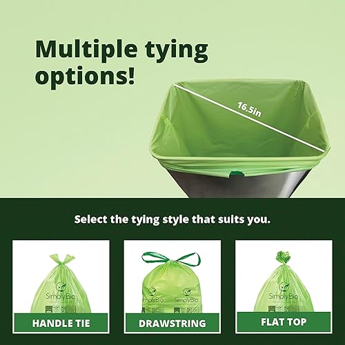 Miniatura 8 de Simply Bio Bolsas de basura compostables de 13 galones, con cordón de ajuste, extra gruesas de 1 mil, 49.21 litros, 30 bolsas, bolsa alta