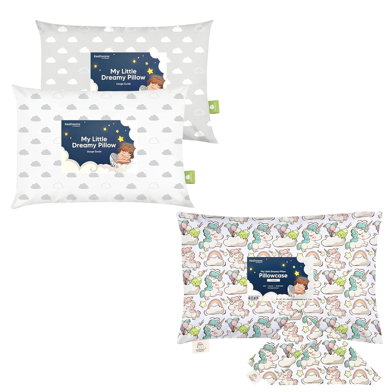 KeaBabies Toddler Pillow for Sleeping and Toddler Pillowcase for 13X18 Pillow - 2-Pack Soft Organic Cotton Toddler Pillows - Organic Toddler Pillow Case for Boy, Kids - 13X18 Small Pillow for Kids