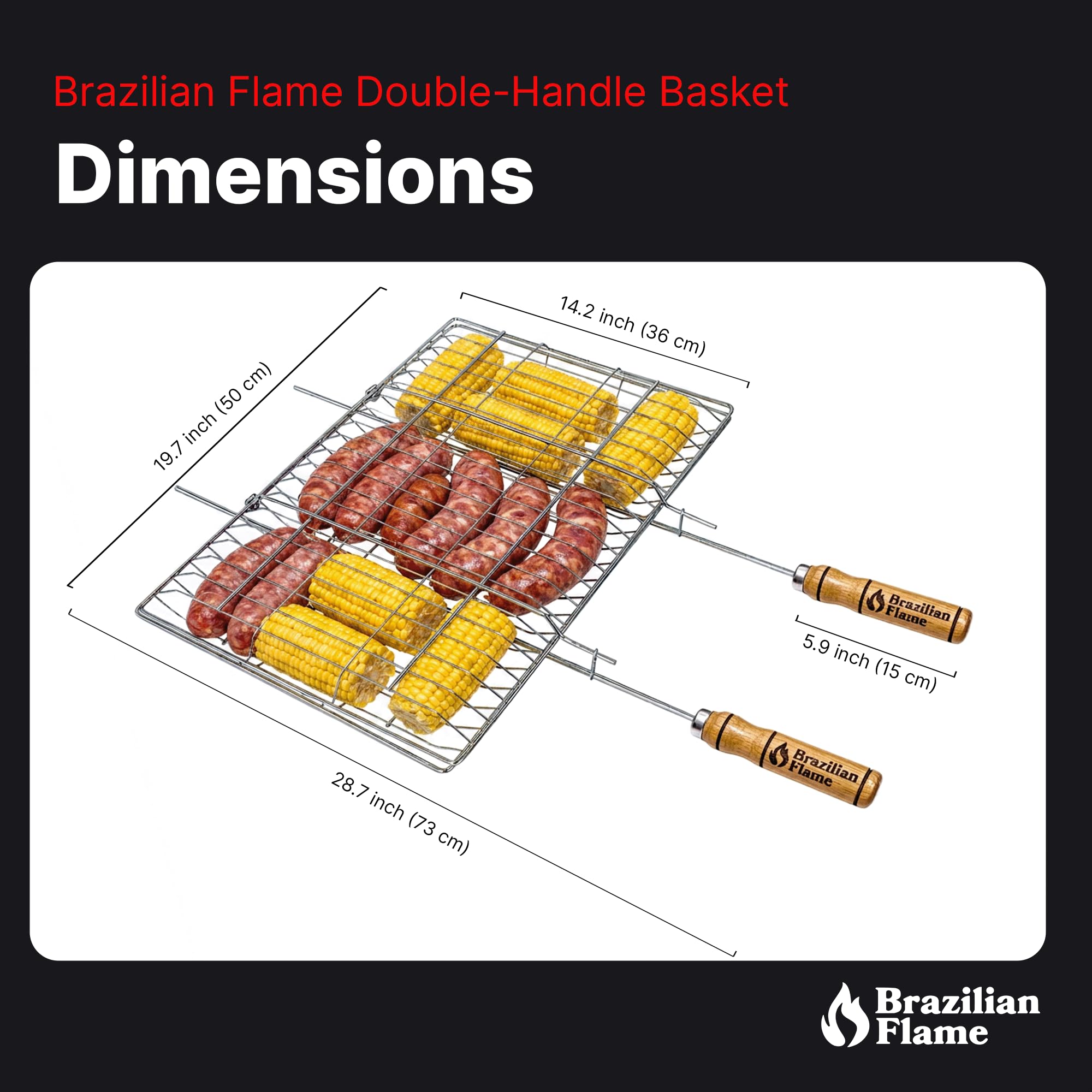 Brazilian Flame Cestino pieghevole per barbecue, in acciaio cromato, per verdure, carne, spiedini e spiedini | Design con bloccaggio su due lati | Adatto a griglie a gas, carbone e fuoco aperto |