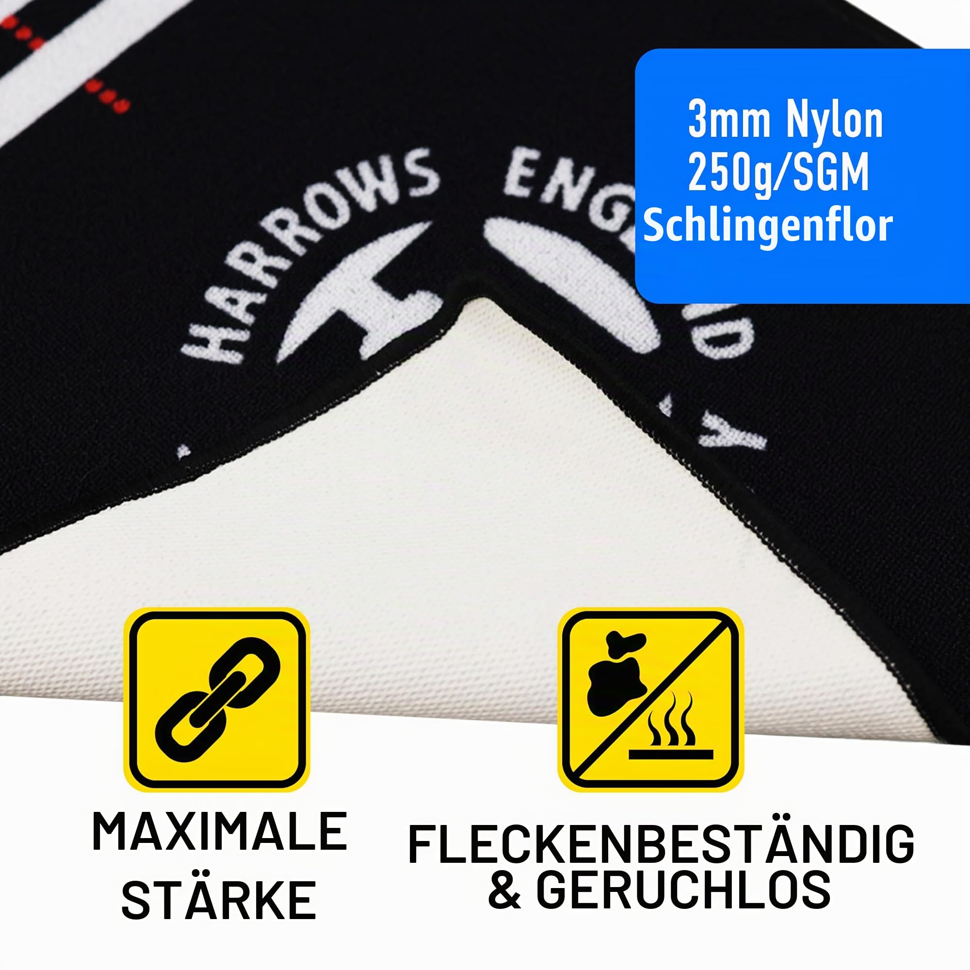 Harrows Dartmatte mit Darts Oche | Bodenmattenschutz | Rutschfeste Matte | Professionelle Dartmatte mit Gummiunterseite