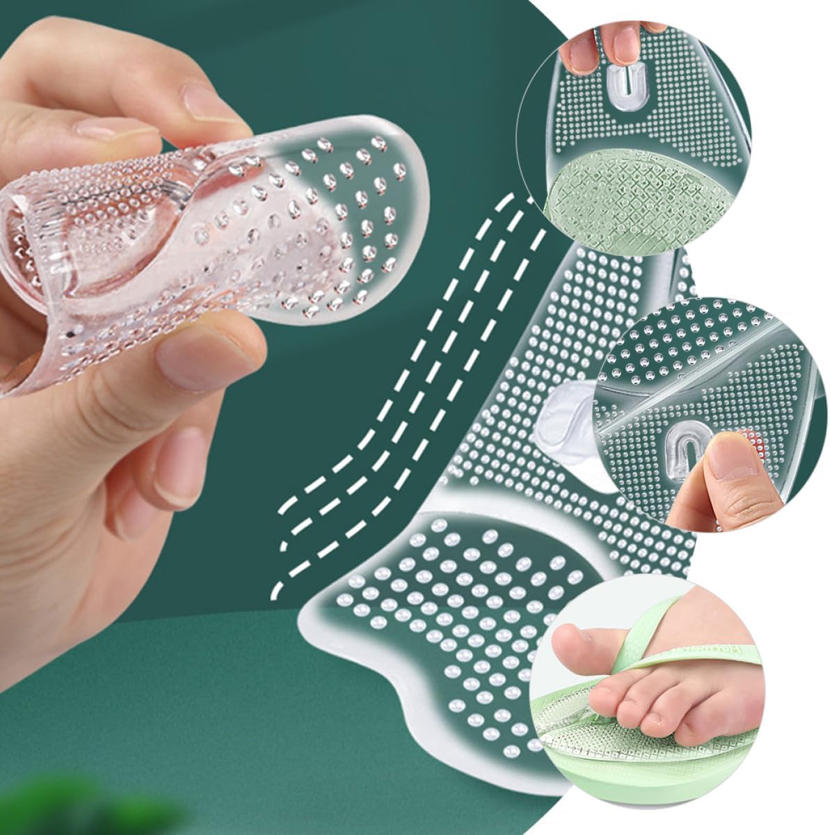 Beavorty 3 Pairs Self-Adhesive Metatarsal Pads for Women Ball of Foot Cushion Inserts Anti-Skid Shockproof Sandals Insoles for Flip-Flops and Thong Shoes
