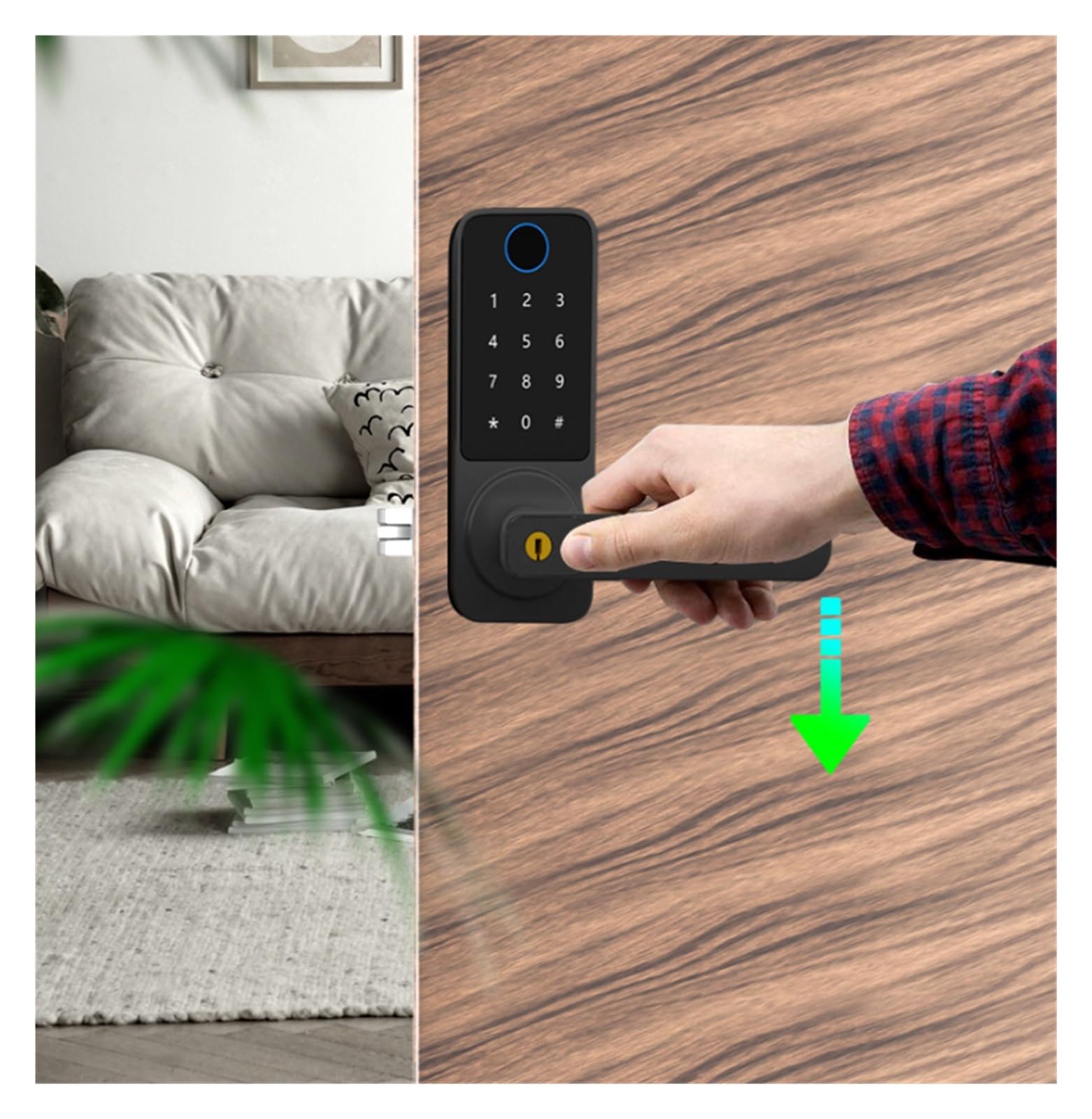 Serrure intelligente numérique avec poignée, serrure biométrique électronique à empreintes digitales, for porte d'entrée, for le bureau et la maison(Svart)