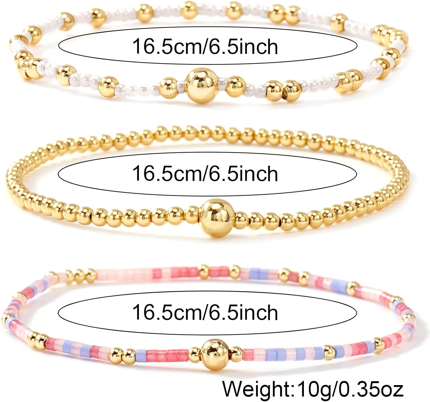 3Pcs Stack Gold Plated Ball Seed Beaded Bracelets Set For Women, Boho Handmade Colorful Cute Unique Stretch Accessories Smooth Jewelry, Summer Beach Daily Party Friendship Gift - Image 8