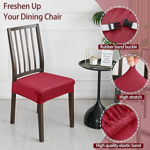 Miniatura 3 de Juego de 6 fundas de asiento para sillas de comedor, de terciopelo elástico, extraíbles y lavables, para sillas de comedor (juego de 6, rojo)