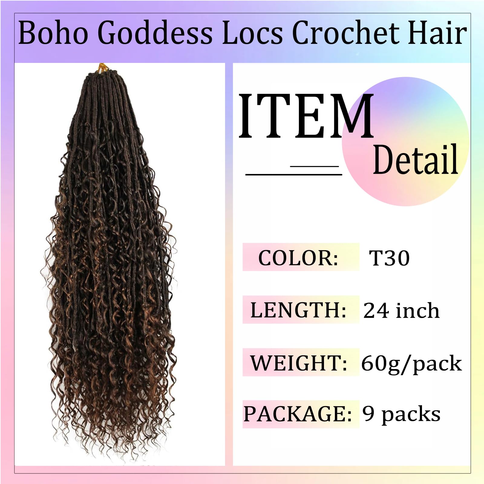 Enbeautiful Boho Faux Locs Crochet Hair 24 Inch 9 Packs Pre-Looped Goddess Locs with Curly Ends - Image 4
