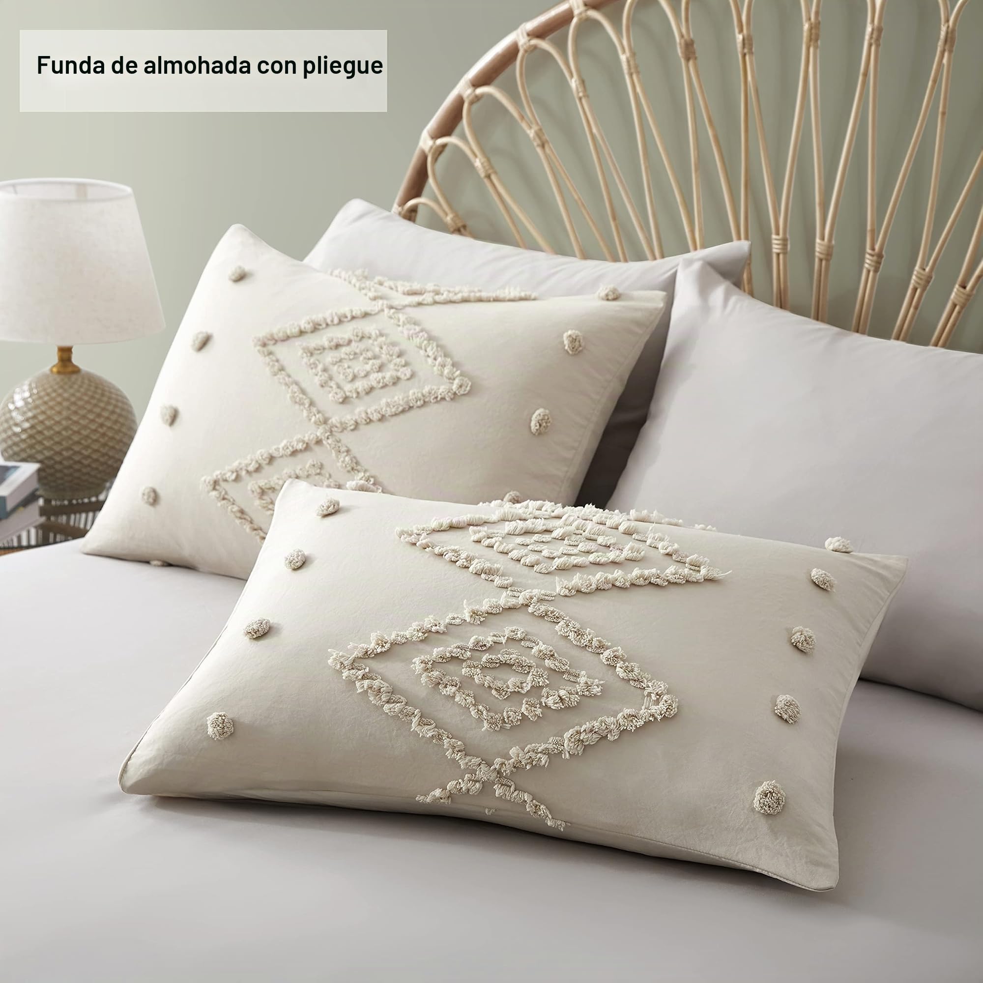 OLI Anderson Juego de Funda de edredón copetuda tamaño King, Suave y Ligero para Todas Las Estaciones, Juego de Ropa de Cama de 3 Piezas con Bordado Bohemio Shabby Chic (Beige, King, 104 x 90