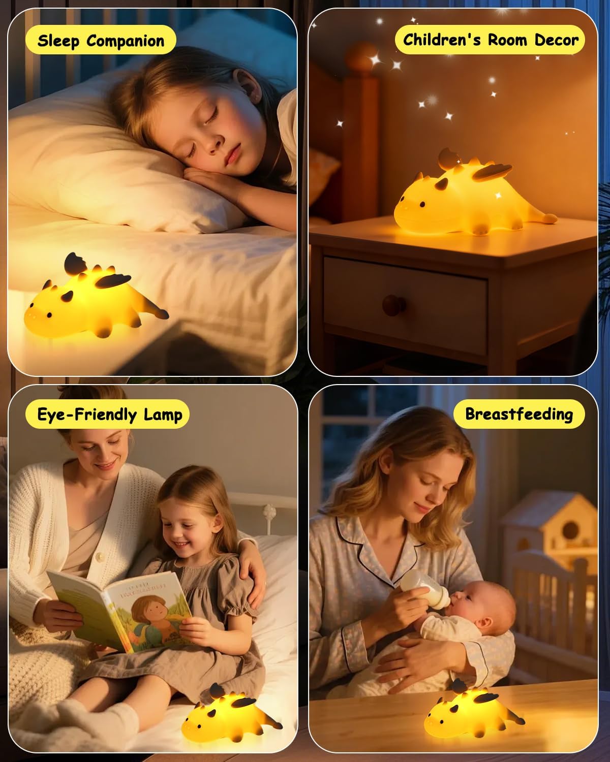 Luz Nocturna Infantil, Luz Nocturna Infantil Control Táctil, 3 Ajustes Regulables, 7 Colores Cambiantes, Recargable Lampara Bebe Noche para Habitación los Niños