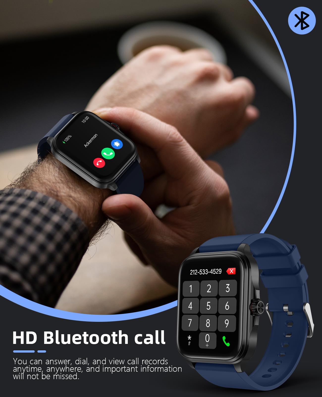 SOUYIE Smartwatch Uomo Donna, Smartwatch con Effettua/Risposta Chiamate, 1.96" Orologio Smart watch con Monitoraggio del SpO2 Sonno Contapassi per IOS Android