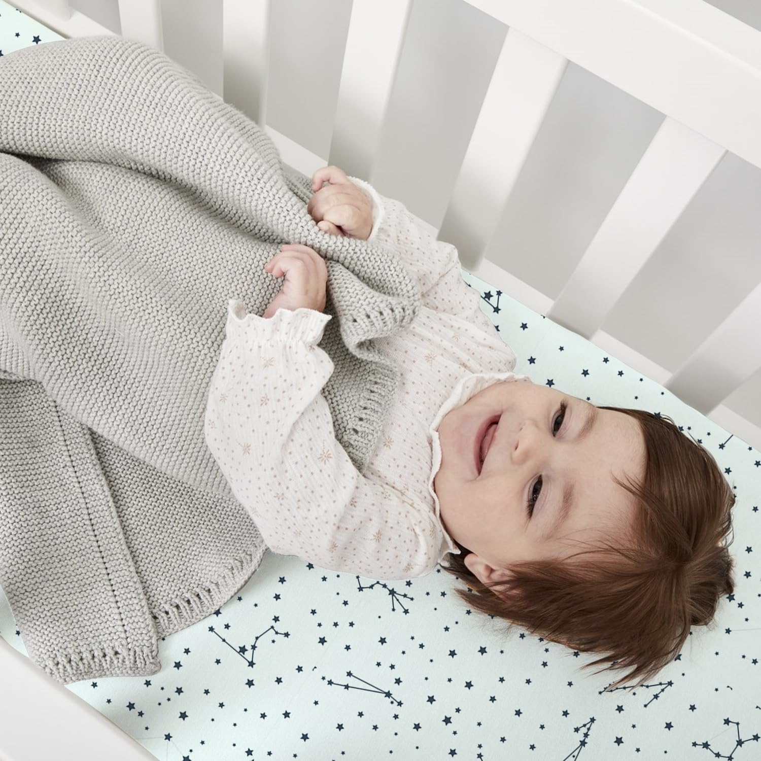 Little Grape Land Juego de 2 Sábanas Ajustables para Cuna 70x140 cm, 100% Algodón con Certificación Oeko-Tex®, Adecuadas para Colchón y Cama Infantil, Unisex para Bebé, Celeste