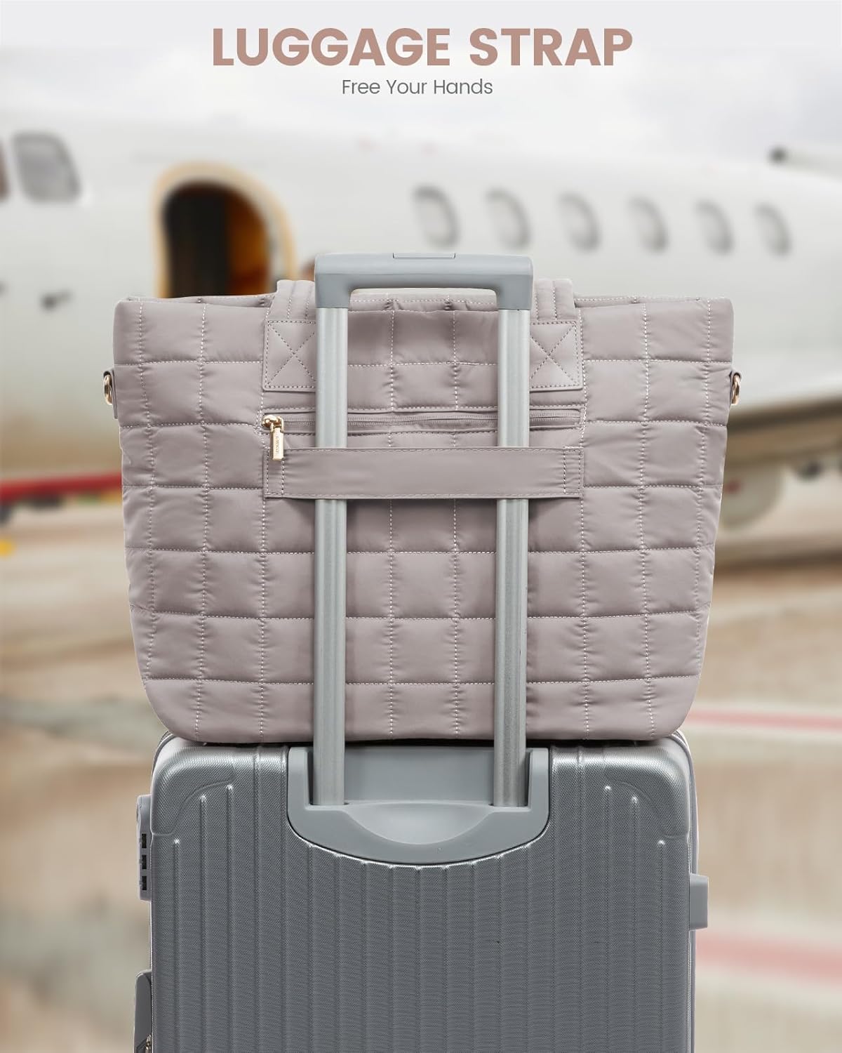 LOVEVOOK Laptop Tote Bag for Women, 17 Inch Large Puffer Work Computer Tote Bags for Teacher Nurse, Quilted Women's Purse Tote Shoulder Handbags with Zipper for Travel College Office Gym, Sandy - Image 7