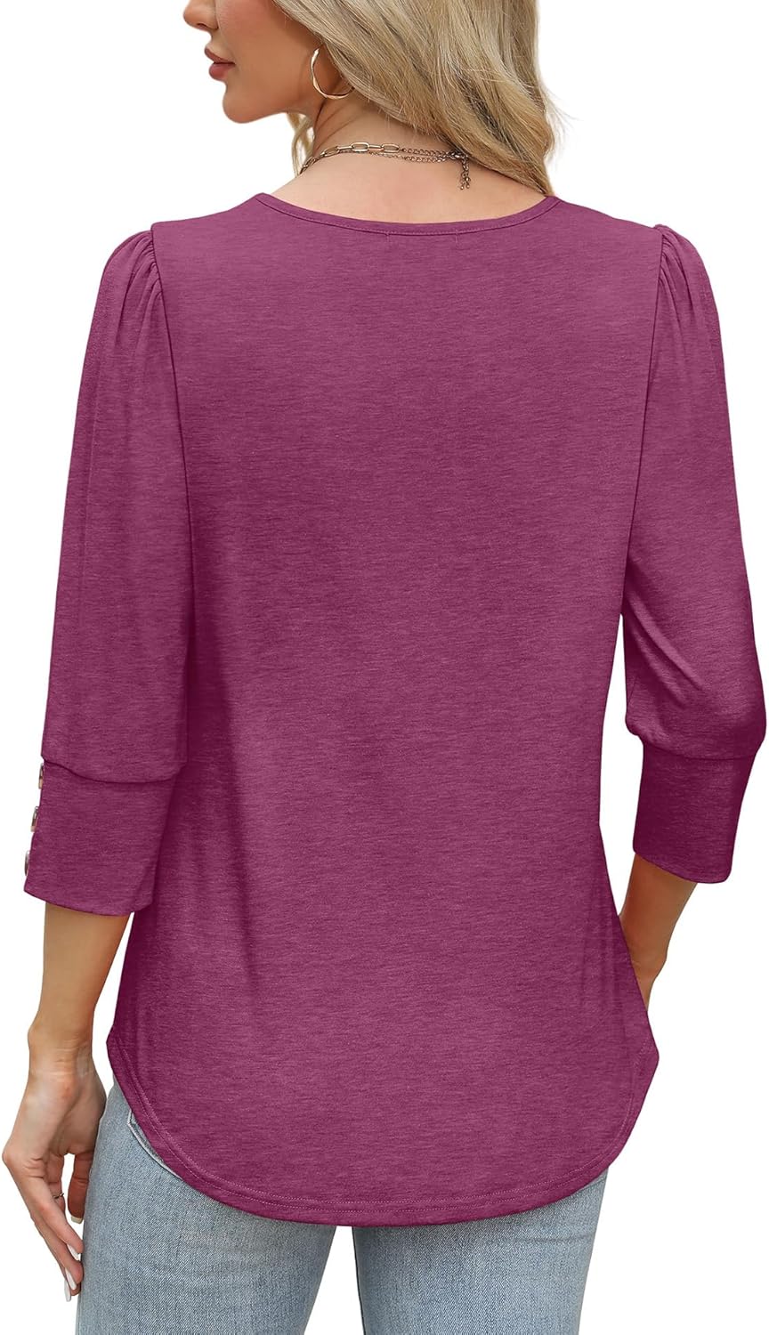 OFEEFAN Womens Tops 3/4 Sleeve with Buttons Dressy Casual Blouses Summer Outfits Beach Vacation Plus Size Spring Clothes - Image 5