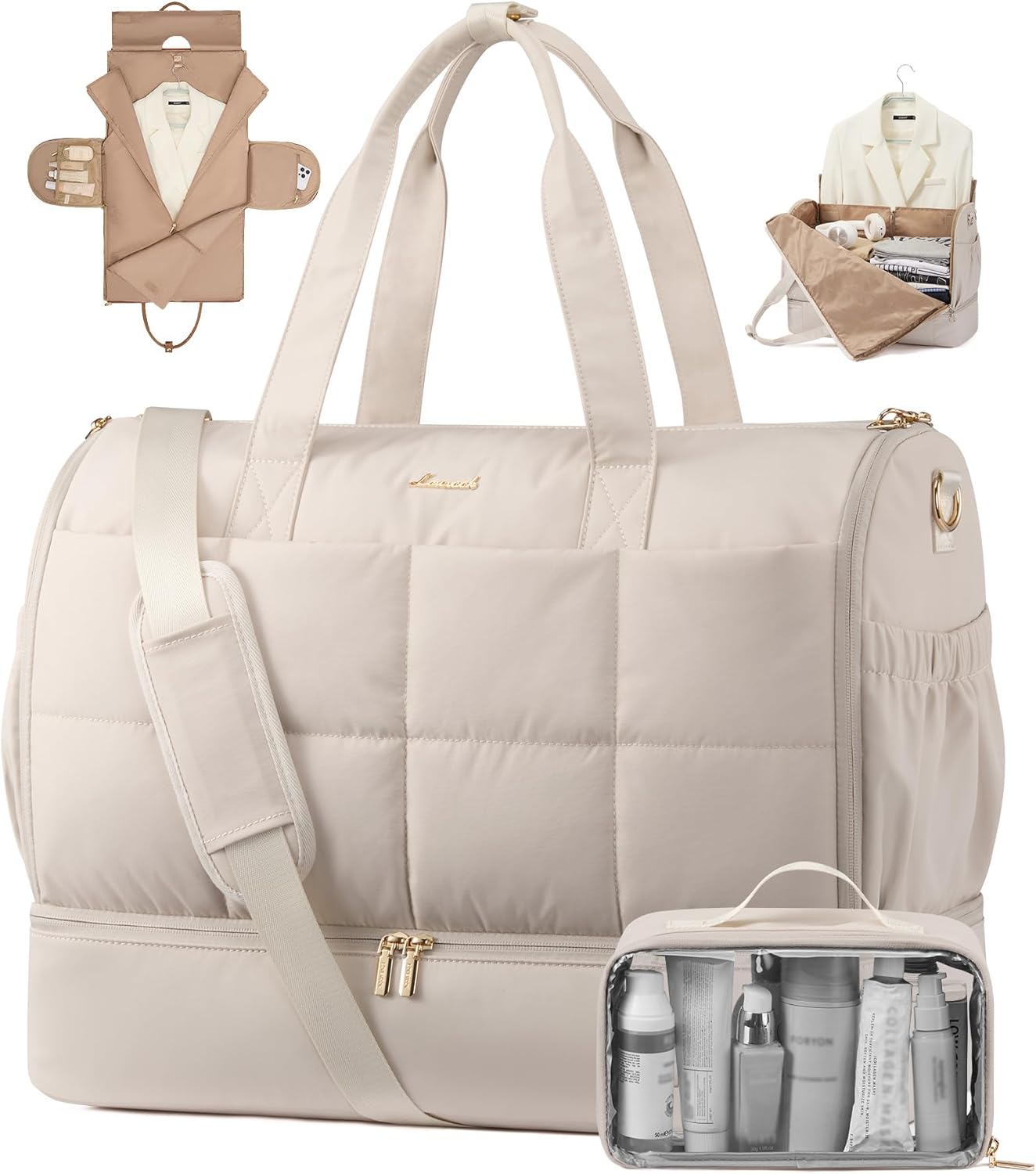 LOVEVOOK Garment Bags for Travel,Convertible Garment Bag for Women with Shoe Pouch,Carry on Duffel Bag with Toiletry Bag, 2 in 1 Hanging Suitcase Suit Bag,Waterproof Weekender Bags for Business Trip