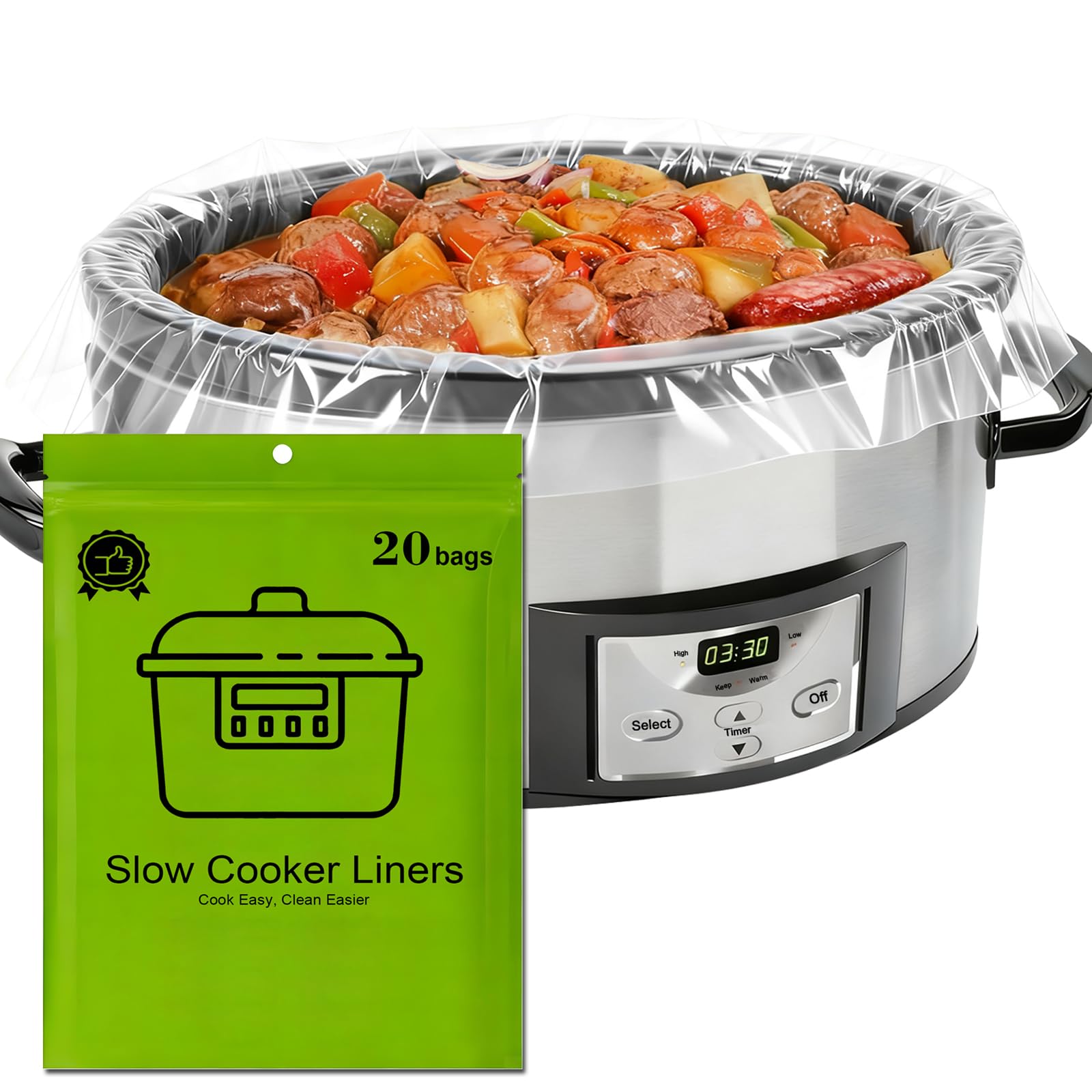Slow Cooker Liners Large Size 13x21 Fits 3-8 Quart Round Oval Cookers BPA-Free Disposable Cooking Bags 20 Count