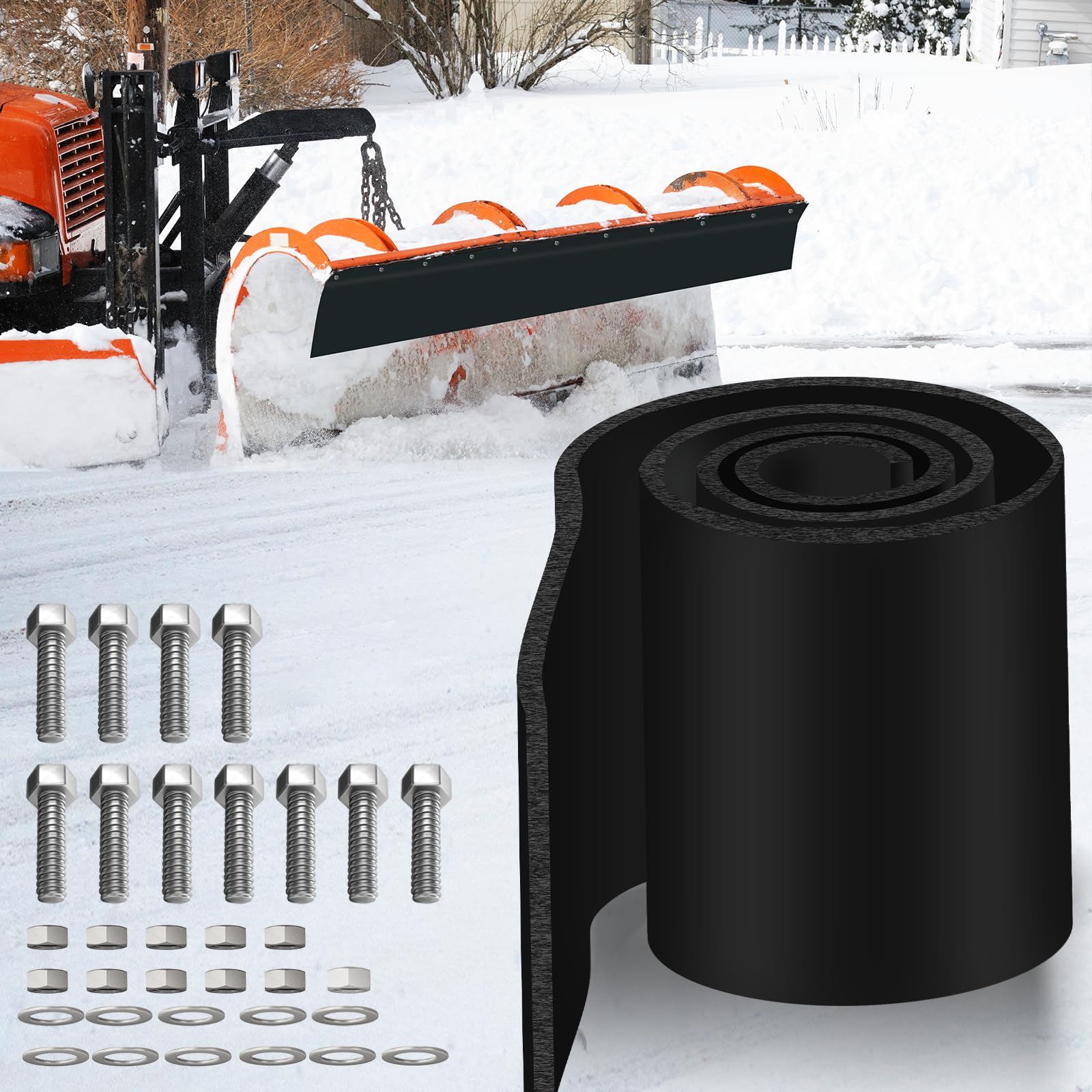 Universal Snow Plow Blade Flap - 72’’x 6’’x 1/4’’ Snow Plow Accessories Snow Plow Rubber Deflector Fit for 48’’-72’’ Blades of ATVs,UTVs Trailer Hitch Snow Plow,with 11 Sets Screws