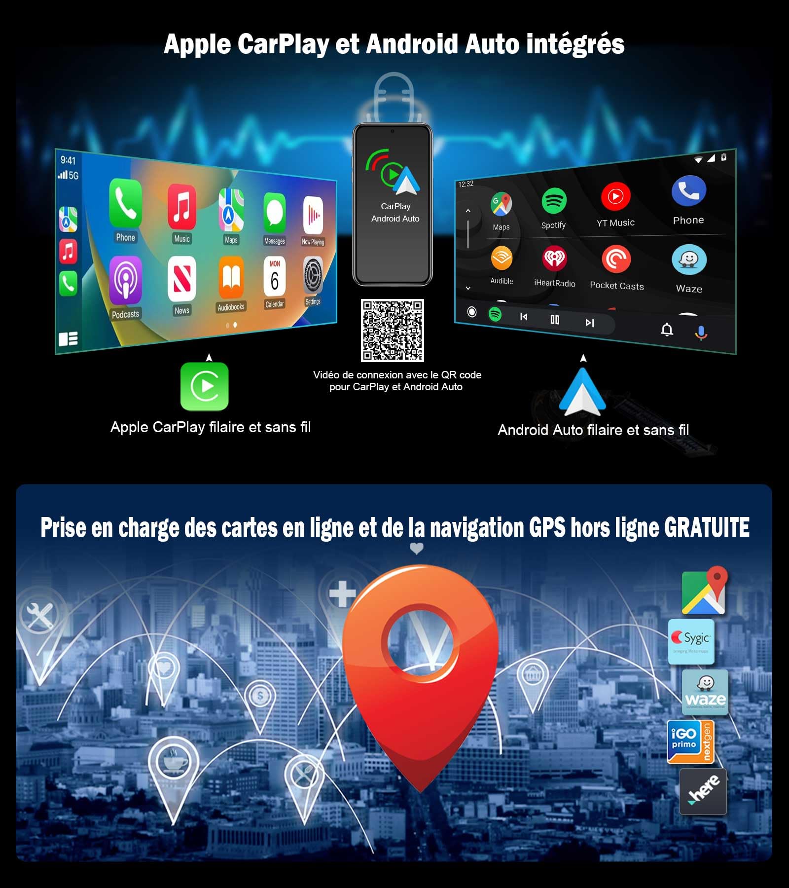 12,3 Pouces 2K Écran, Android 16 Snapdragon 668S 8 Cœurs 8Go+128Go Autoradio Carplay sans Fil pour Audi Q5 2009-2016, GPS Navigateur Bluetooth 5.1 SWC WiFi DSP Dab+OEM Radio Canbus MMI