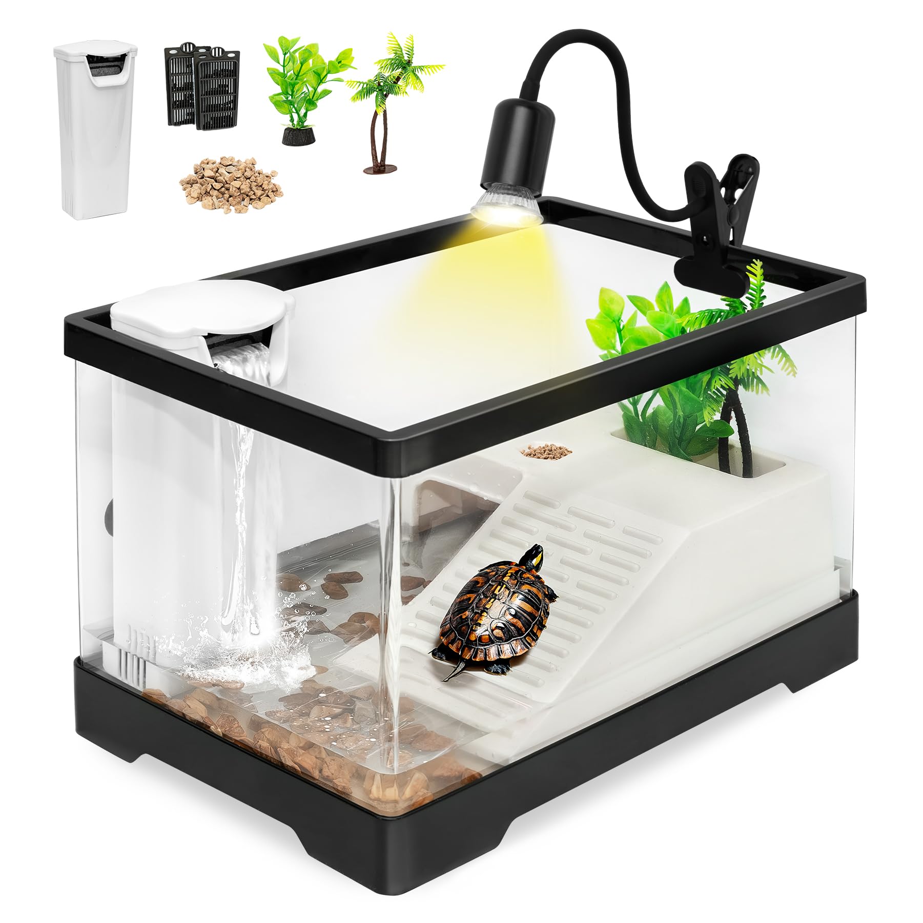 Clioran Large Turtle Tank Kit,All in One Red Eared Slider Aquarium,PC Aquatic for Baby Tortoise,Fishes and Amphibians, Includes Silent Filter,Filter