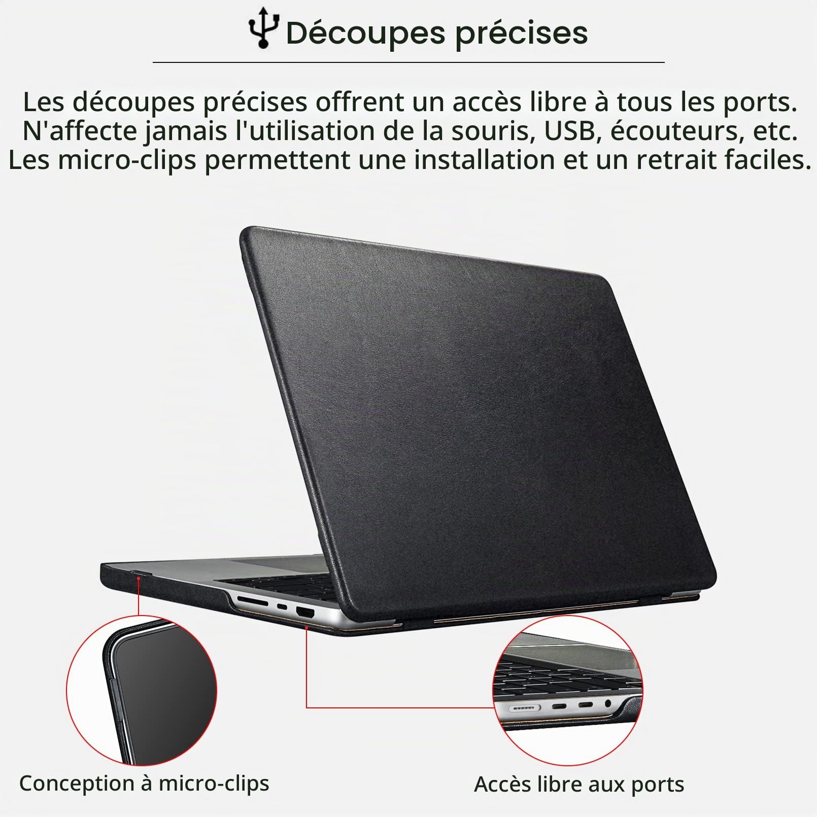 ICARER Coque Étui Cuir pour Macbook Pro 14 2026-2021 M5 M4 M3 M2 M1, Noir