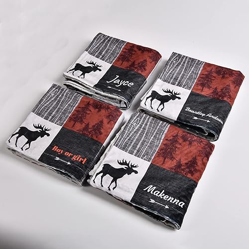 Miniatura 5 de Woodland Deer and Bear - Mantas de bebé neutras personalizadas con nombre, manta suave y acogedora para niños y niñas, decoración de guardería del