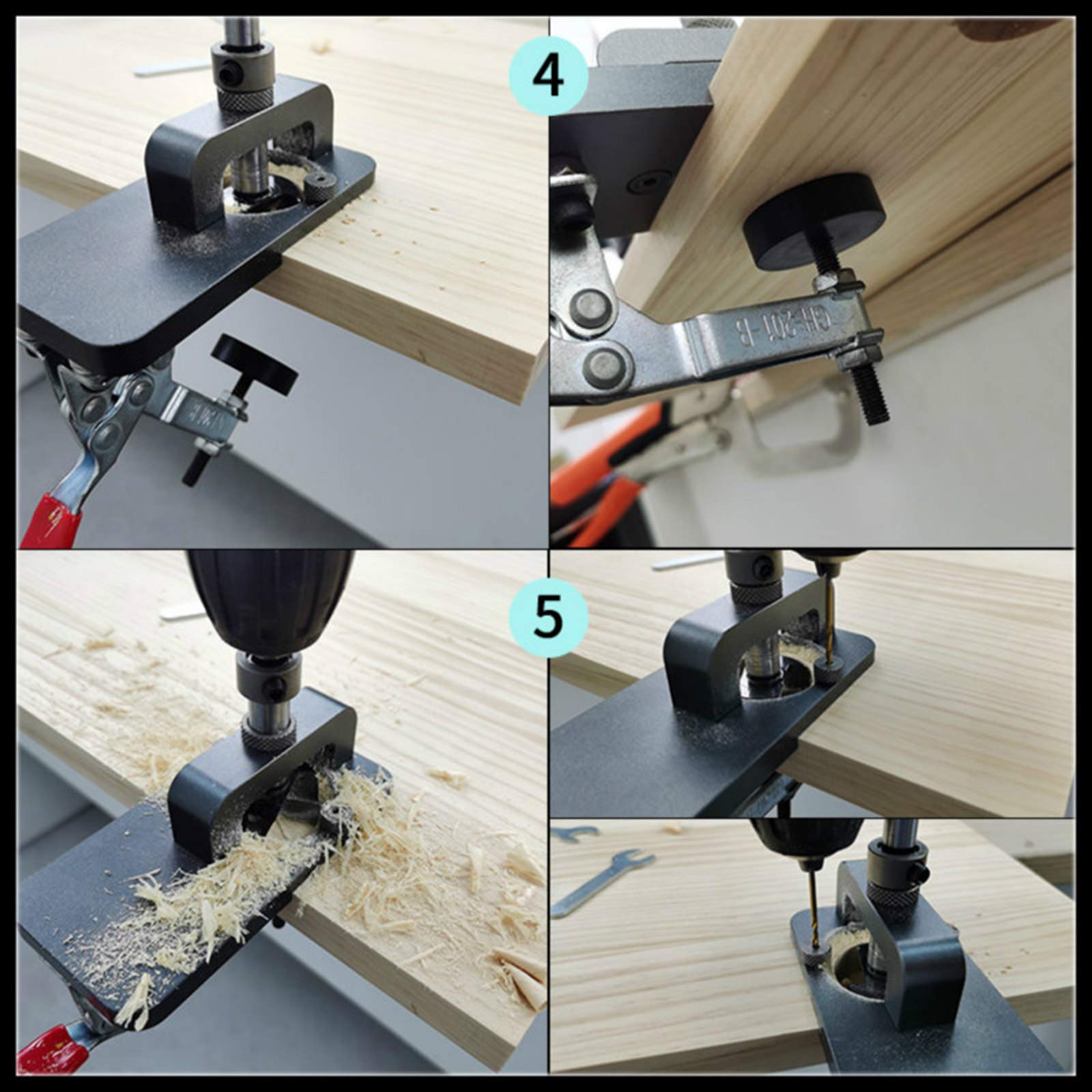 Dima per Cerniere da 35 mm, kit di guida per trapano con fresa per cerniera in lega di alluminio, apri fori per la lavorazione del legno per porta, armadio, guardaroba, mobili (Marrone)