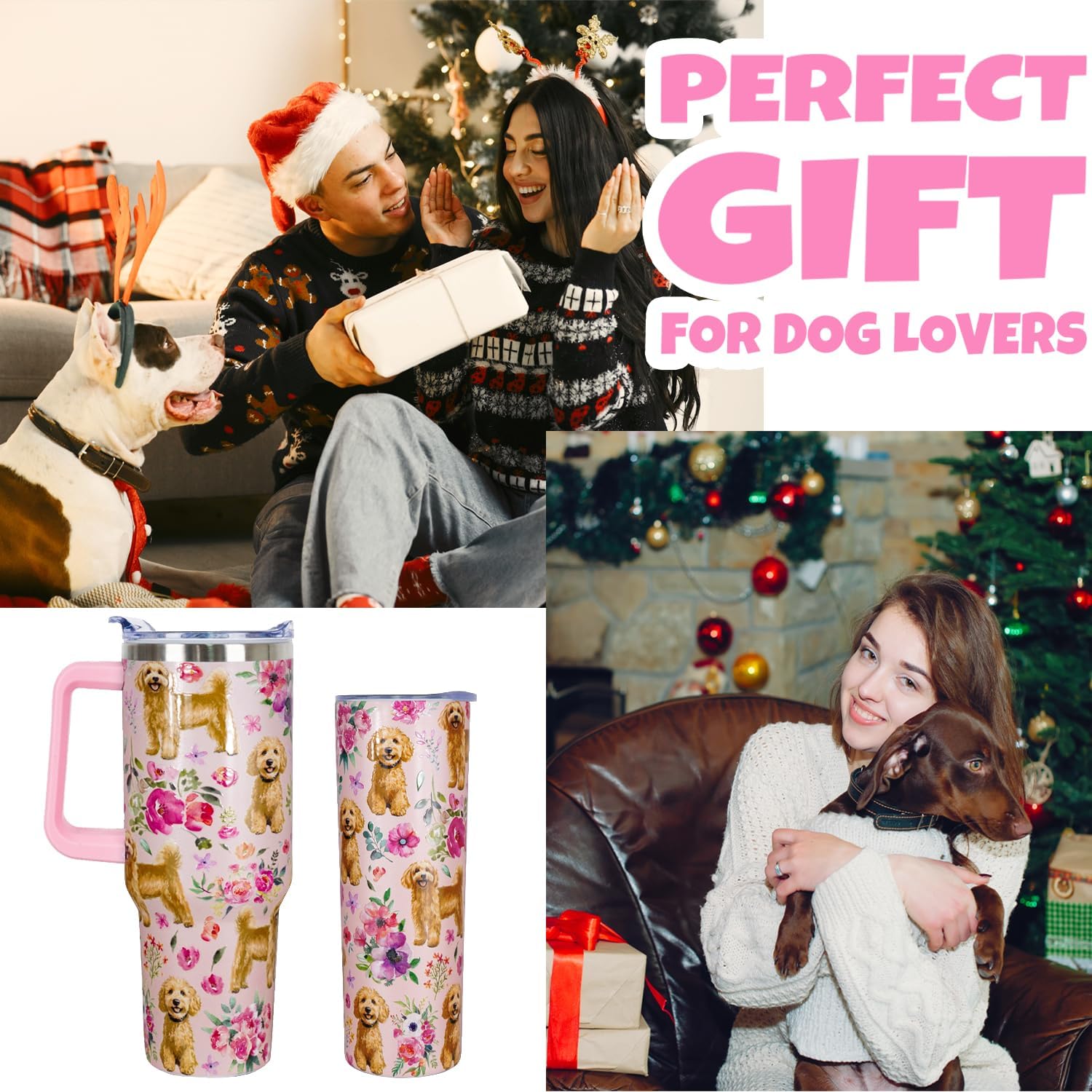 Goldendoodle Tumbler Goldendoodle Gifts 40 OZ 3D-Printed Insulated Cup Dog Lover Gift Travel Mug with Dogs Patterns and Vintage Florals(One Tumbler Included) - Image 6
