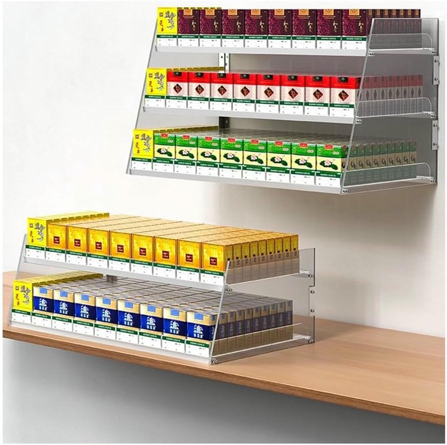 Étagère exposée en acrylique pour pitilleras et cigarettes de dépanneur
