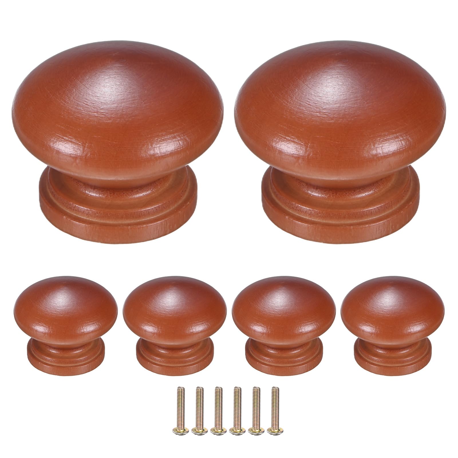 M METERXITY 6-Pack Kicthen Cabinet Knobs, 1-3/8 in(35mm) Solid Wood Round Drawer Pull Handle for Dresser/Office/Cupboard, Drawer Knob Hardware [Dark Brown]