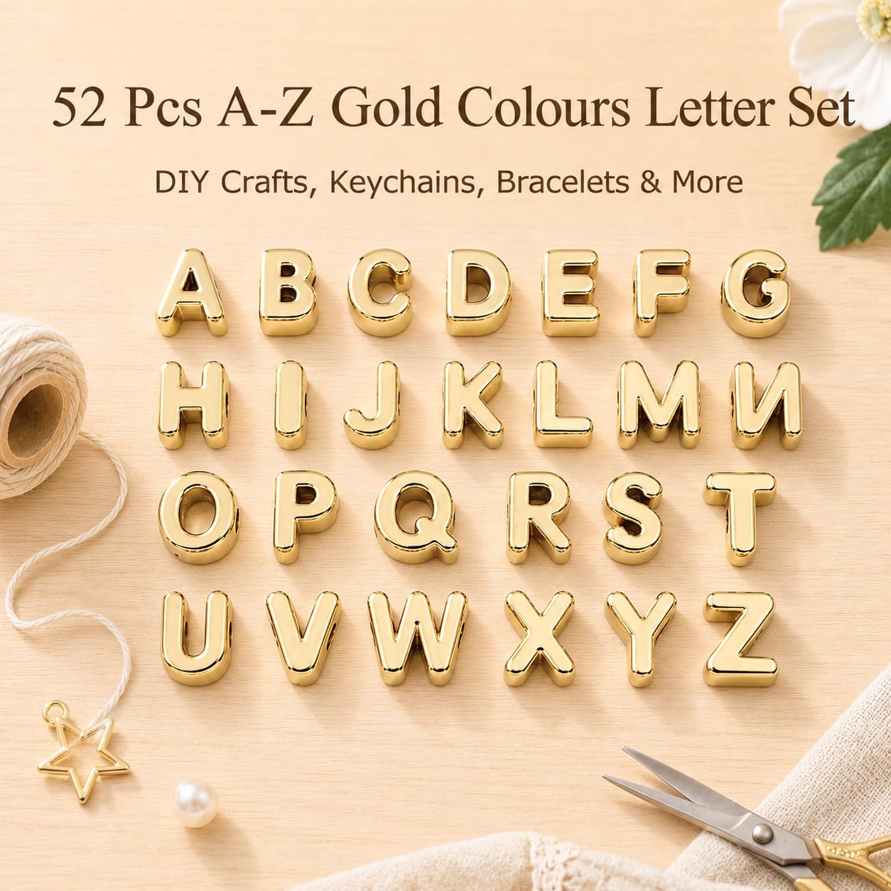 OVRUNS 52PCS A-Z Letter Beads Horizontal Hole Acrylic DIY Alphabet BagCharm