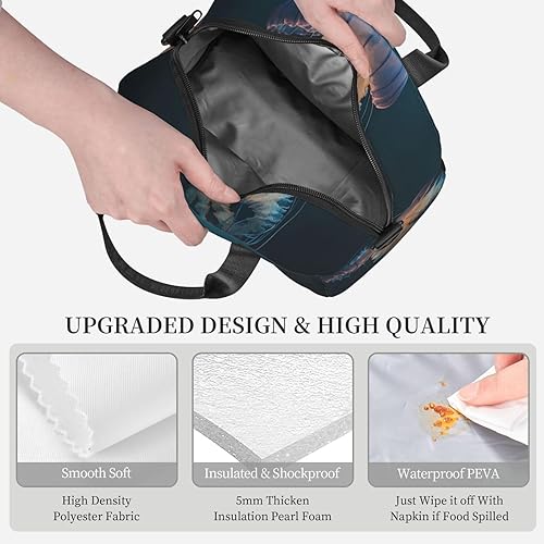 Miniatura 5 de DEHIWI Bolsa de almuerzo de medusas 3D para mujeres y hombres, reutilizable, aislada, lonchera hielera, bolsa de mano para trabajo, picnic y viajes