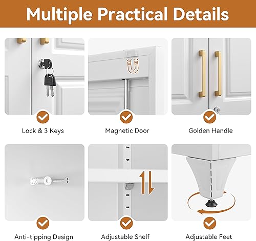 Miniatura 7 de Metal Armoire Wardrobe Closet with Doors, 71" Tall Wardrobe Cabinet with Lock, Hanging Rod and 3 Adjustable Shelves, Steel Clothing Storage Cabinet