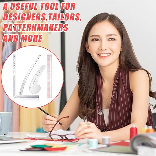 Miniatura 4 de Xuhal El kit de 4 reglas de aluminio para diseñadores de moda incluye regla curva de 12 pulgadas, regla de curva de cadera de 24 pulgadas, regla