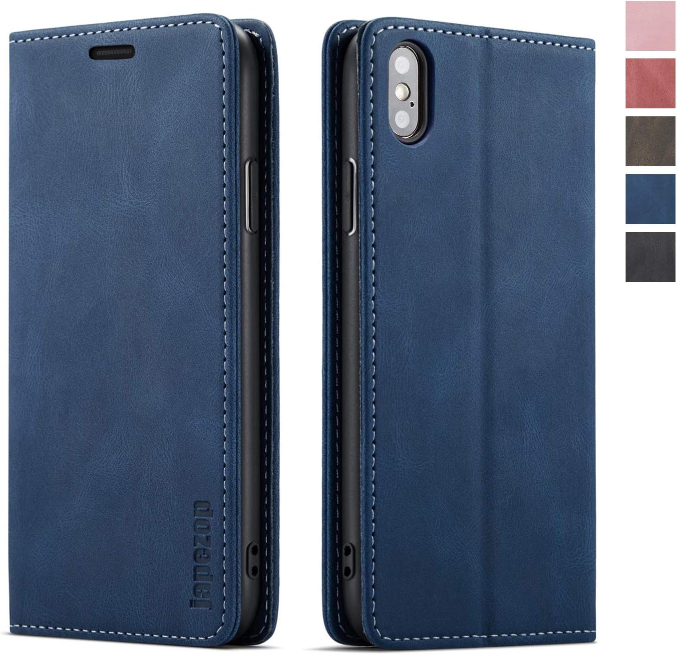japezop iPhone Xs iPhone X Wallet Case with Card Holder RFID Blocking, Premium PU Leather Wallet Case with Magnetic Kickstand and Flip Cover for iPhone X (2017) / Xs (2018) 5.8 inch (Blue)