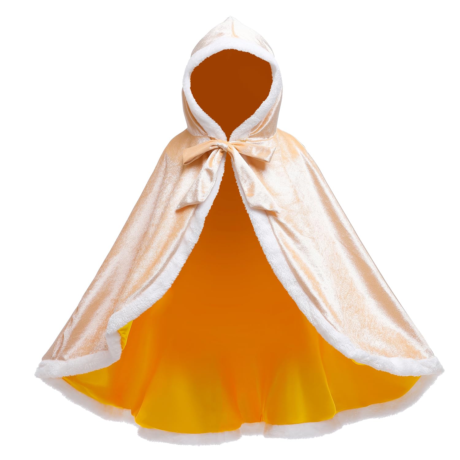 Proumhang Hooded Cloak Cape Mid Length Princess Cloak Velvet Girls Halloween Carnival Christmas Masquerade Costume Gold