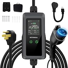 Level 2 EV Charger, 40 Amp 240V 9.6kW, 25ft Cable, LED Display, NEMA14-50 Plug and NEMA 5-15 Adapter Compatible with All J1772 Electric Cars/PHEV Tesla Need Adapter