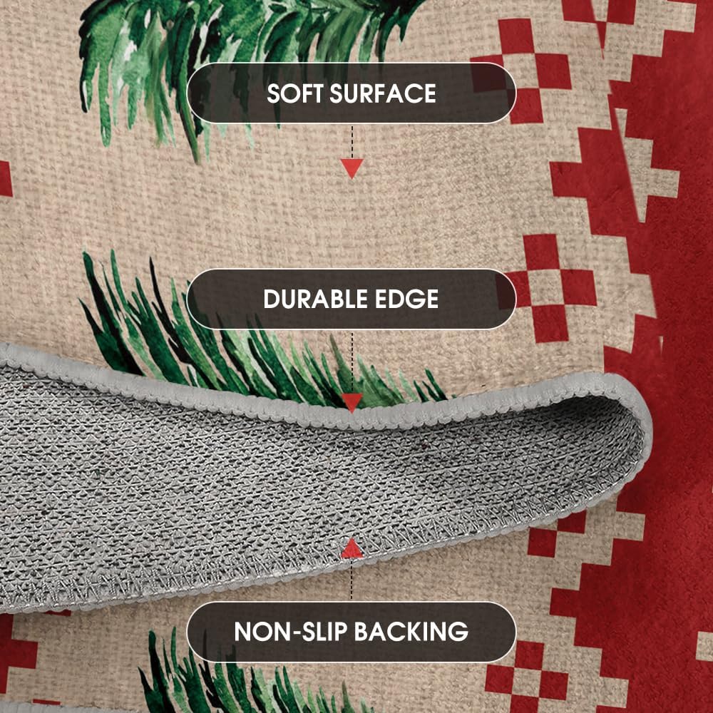 Artoid Mode Stripe Bear Tree Christmas Area Rug, Winter Home Decor Low-Profile Non-Slip Washable Large Rug for Living Room Bedroom Farmhouse Dining Room Kids Playroom 5x7 Feet