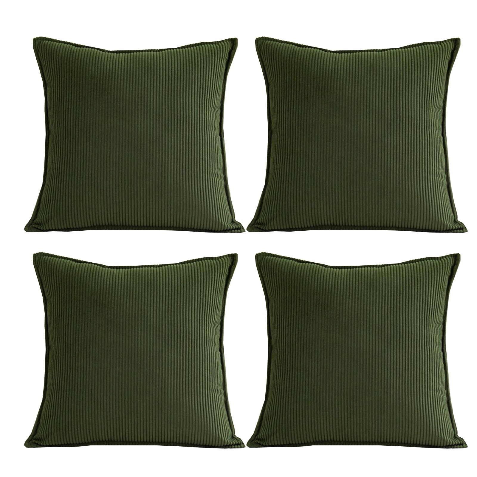 JOSVRAC Dark green cushions 55 x 55cm set of 4 stripes corduroy Cushion Square Throw Pillow Case Set green Cushion Covers for Living Room Sofa Bed Bedroom Home Decor Garden Cushion Couch pillowcase