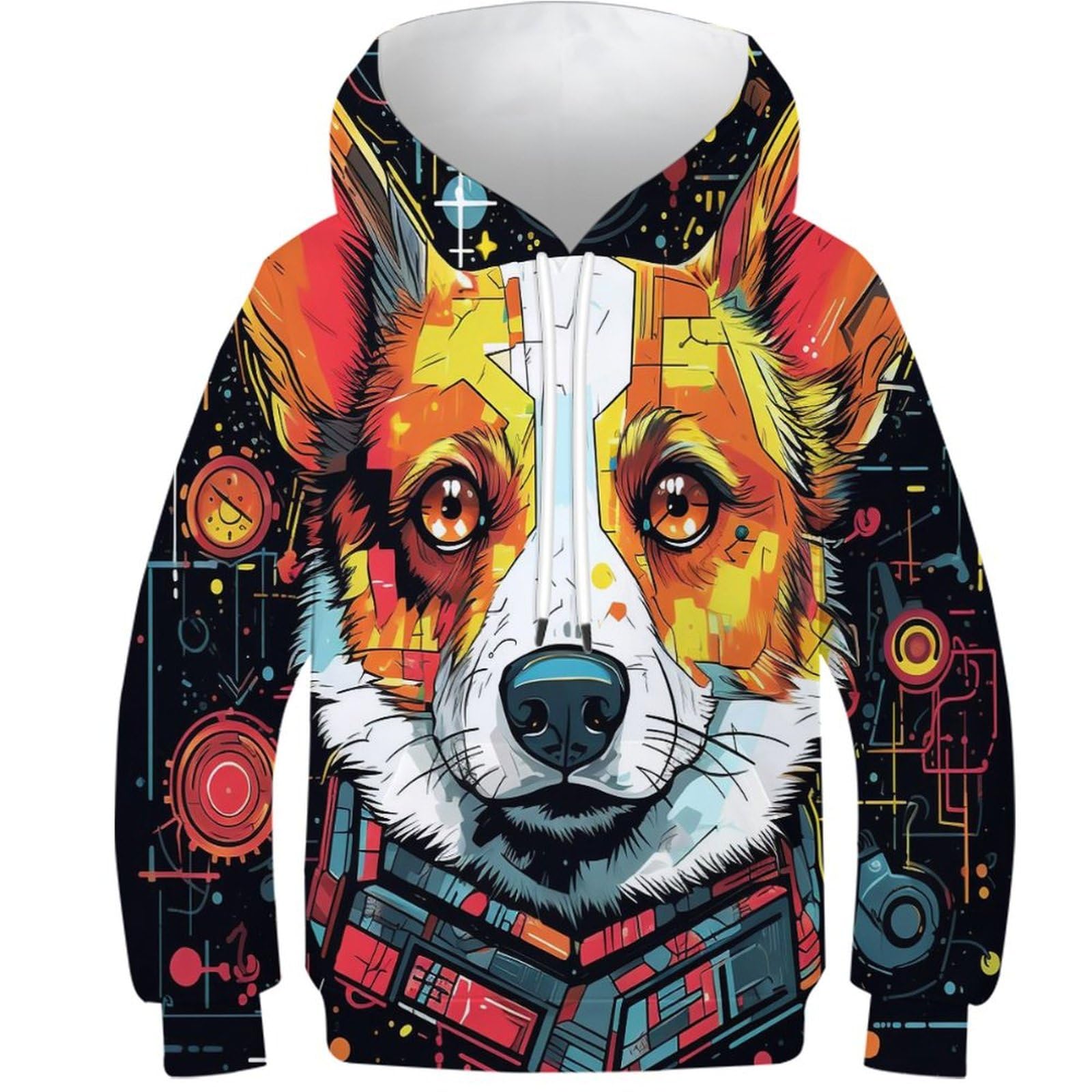 KKOLASXZE 3D Printed Corgi Hoodies Long Sleeve Sweatshirts Pullover Men/Women Ong Sleeve Tops for Teens 12-14Y