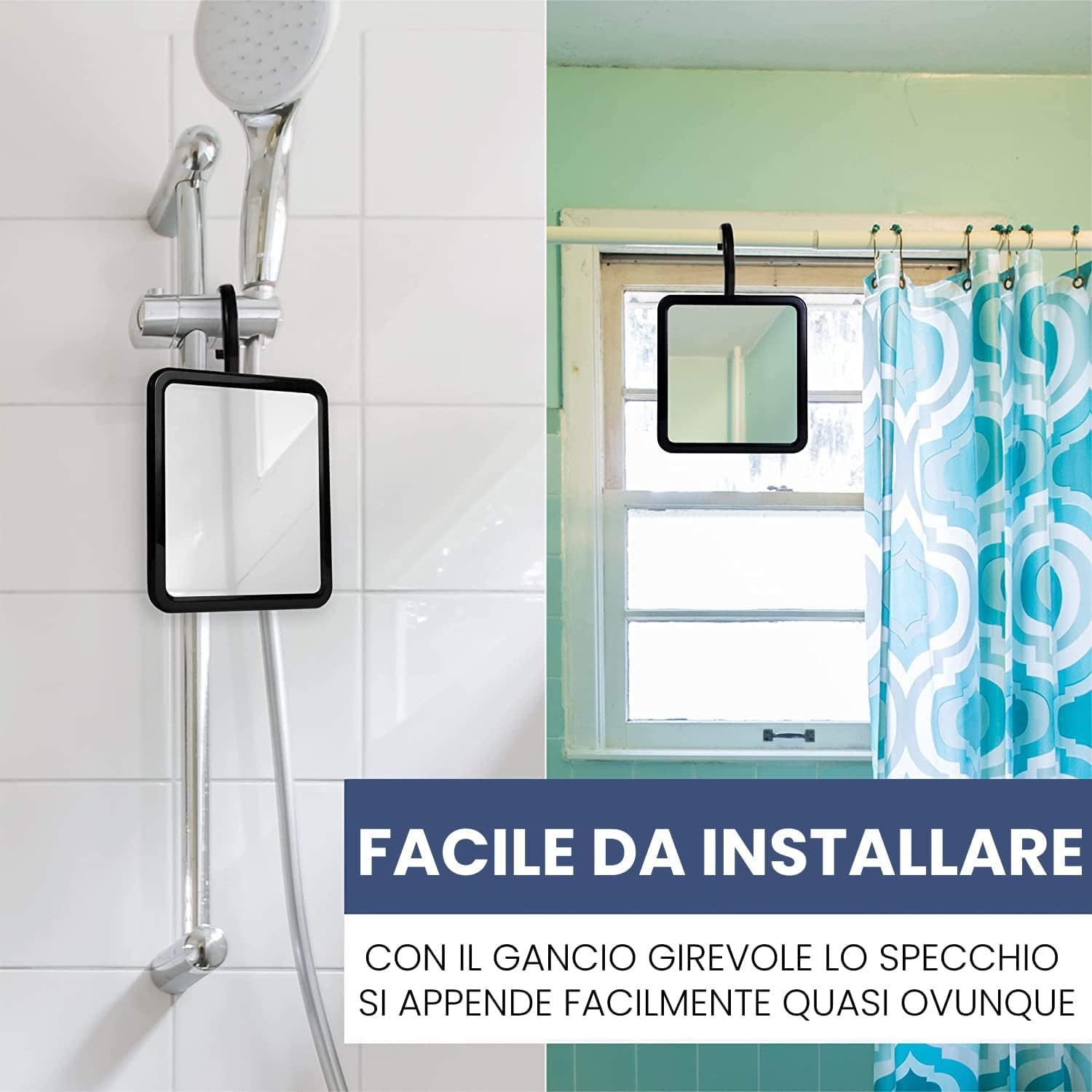 Mirrorvana Specchio da doccia antiappannamento appendibile, ideale per rasatura uomo senza ventosa, specchio bagno senza condensa e infrangibile (plastica, 20 x 18 cm)