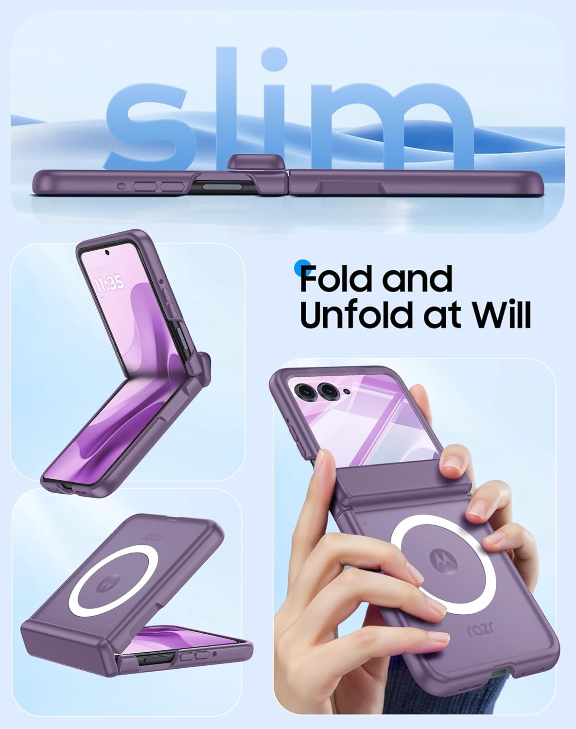 for Motorola Razr 2025 / Razr 2024 Magnetic Case[Hinge Protection] [Fit for Magsafe] [Screen Protector] Translucent Frosted Shockproof Cover for Razr 2025/2024-Purple