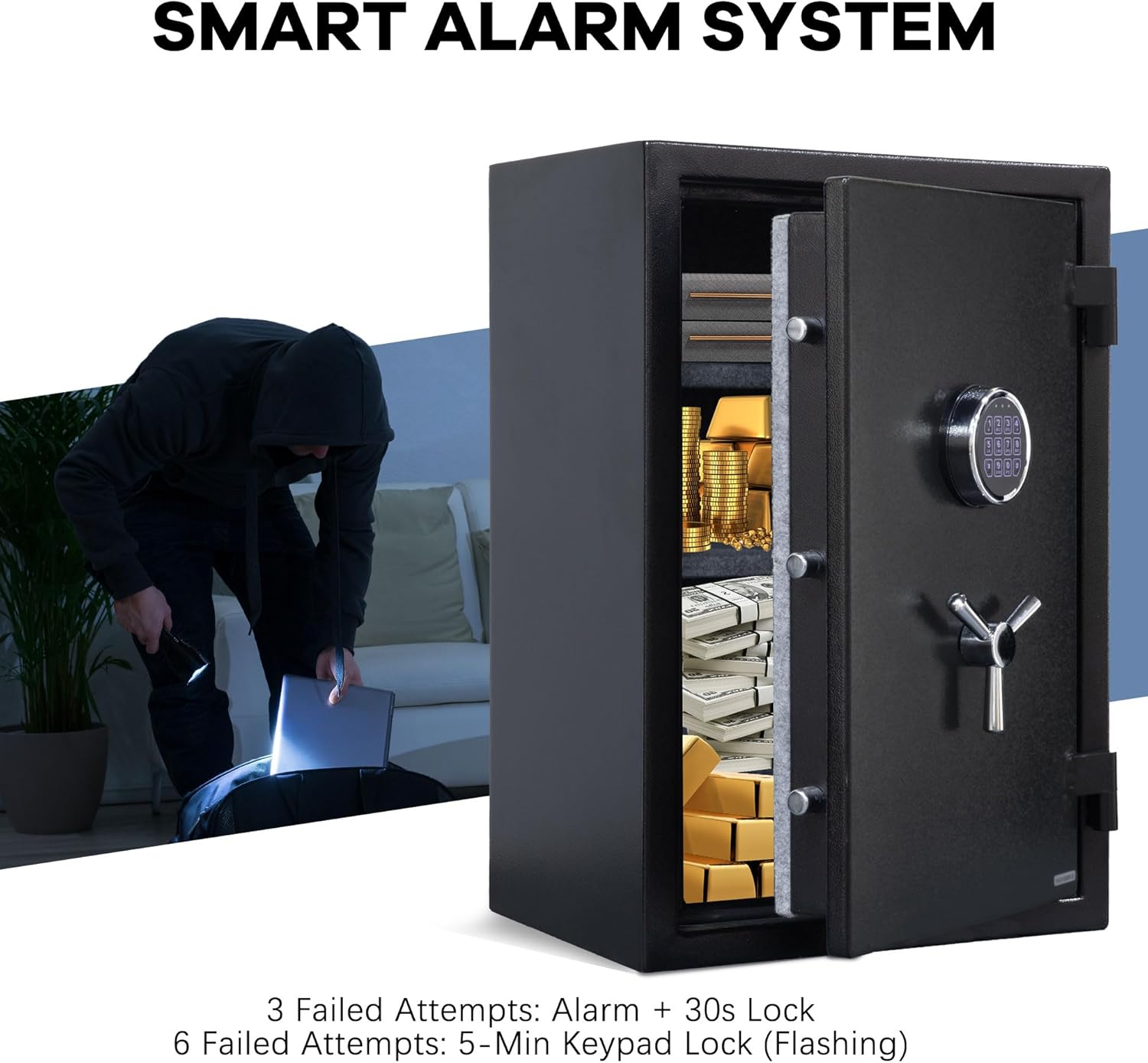Fireproof Safe with Programmable Electronic Keypad, Home Safe with Removable Shelf, Fire Proof safe for Home Documents, 26"H × 17"W × 14"D(Black)