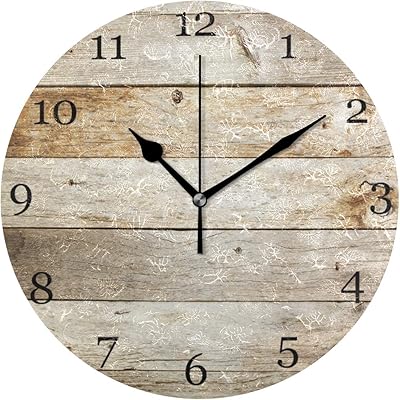 Rustic Wood Wooden Wall Clock Silent Non Ticking Desk Clocks Modern Art Wall Decorative for Bedroom Office Living Room Kitchen Home Decor, Quality Quartz Battery Operated