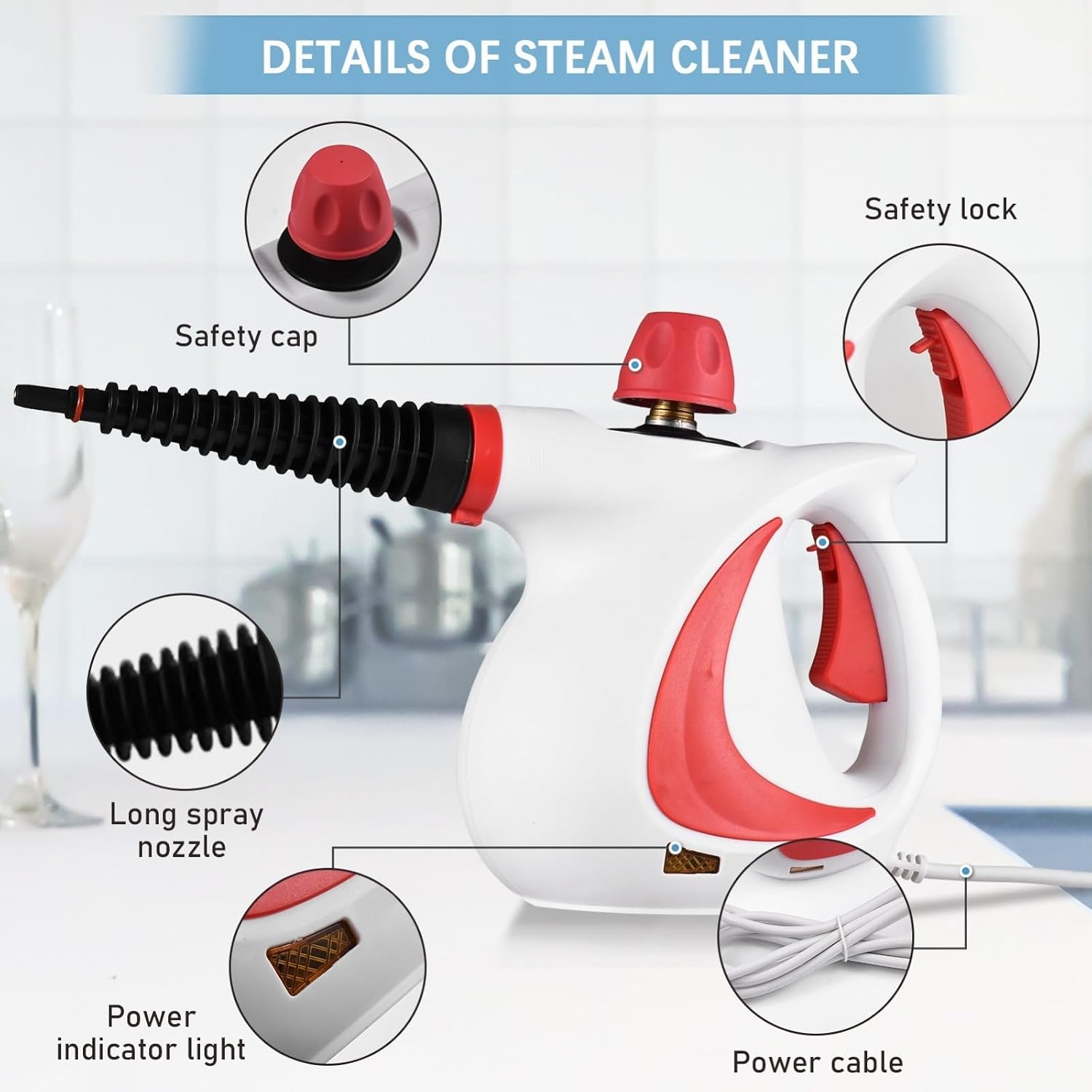 Detailed view of bjlysk JQ399 steam cleaner components