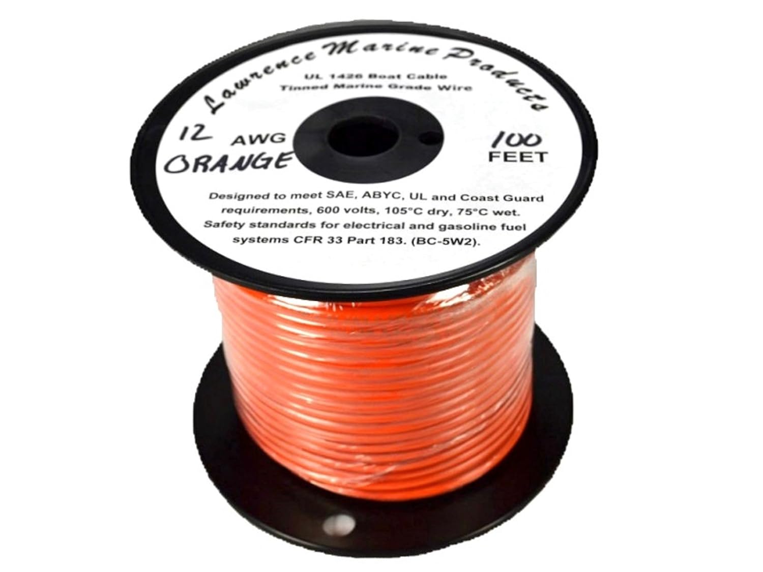 12 AWG Tinned Marine Primary Wire, Orange, 100 Feet