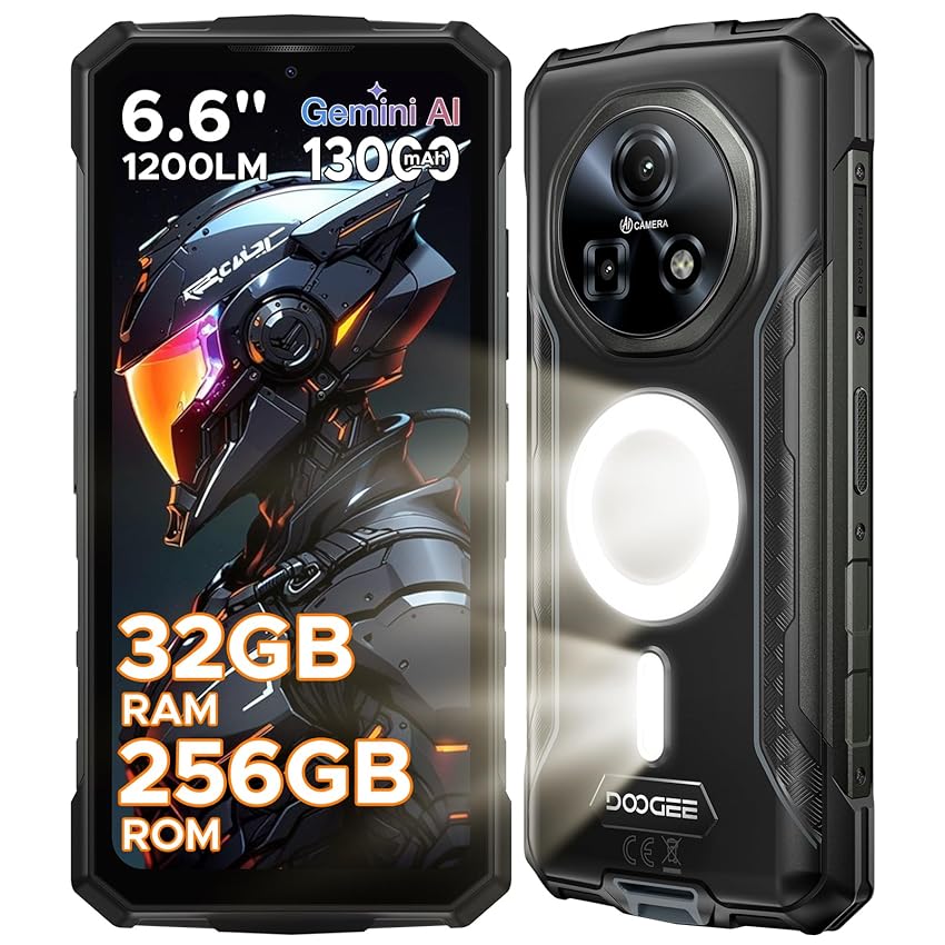 DOOGEE Fire 5 Ultra Rugged Smartphone, 32GB+256GB/2TB Telefono Indistruttibile, 1200LM, MTK G81, 13000mAh 6.6
